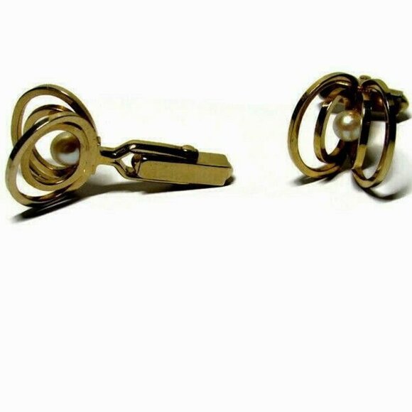 VTG Cufflinks 12K Gold with Pearl Mid-Century Dres - Picture 2 of 5